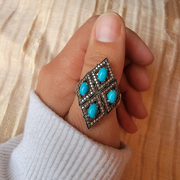 Stampd Jewelry - Sleeping Beauty Turquoise and Diamonds Sterling Ring